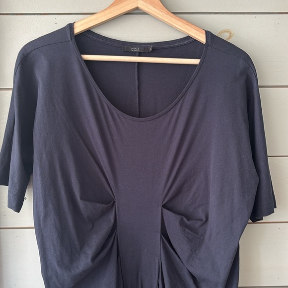 COS Draped Navy Blue Cotton Dress | Size M - Picture 2 of 5